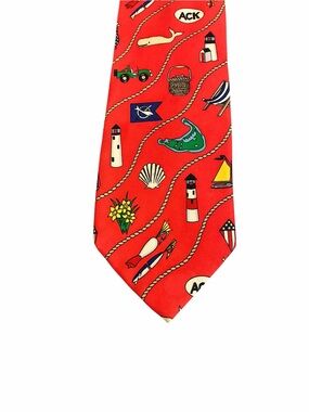 Alynn Neckwear Nantucket Necktie Eric Holch Red Silk Nautical Lighthouse Whale